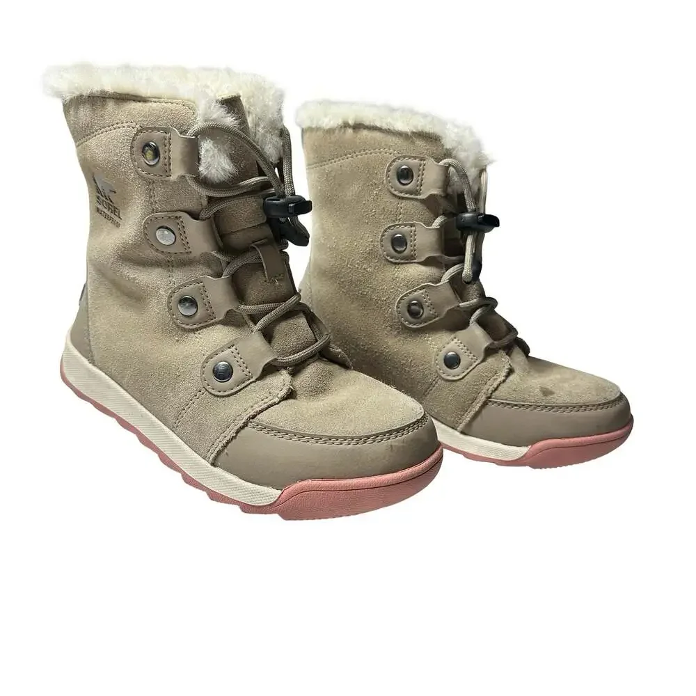 Sorel Explorer Joan Waterproof Kids Winter Boots Faux Fur Suede Youth 3 EU 34